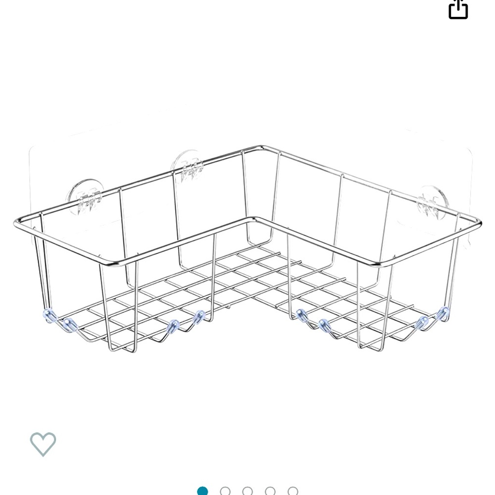 ARCCI Adhesive Corner Holder/Organizer For Tub, Kitchen Basket Storage w/Hooks